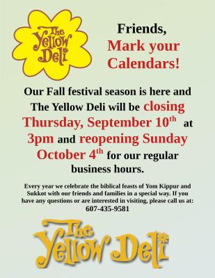We will be closed for Yom Kippur!